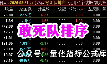 『敢死队排序』竞价排序公式，集合竞价抓涨停神器，竞价量比选股指标深度解析